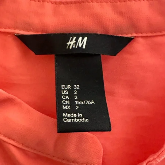 H&M Peach Coral Blouse Shirt - Size 2 - Picture 3 of 4